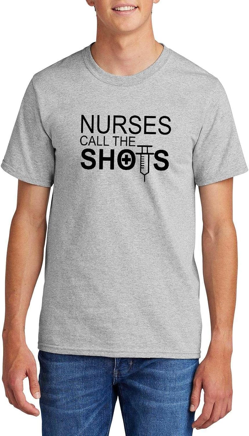 Nurses Call the Shots Funny Nurse Syringe Graphic Top Cotton Tee Adult Youth Tall Men Women - Mens Crew Ash Grey