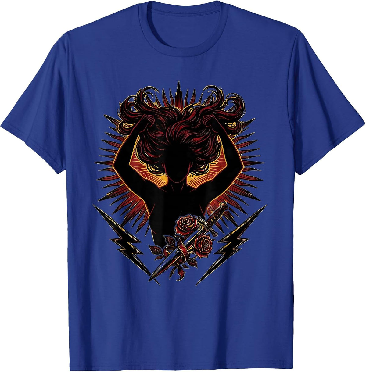 Rock and Roll Headbanger Silhouette Spotlight Design T-Shirt - Royal Blue