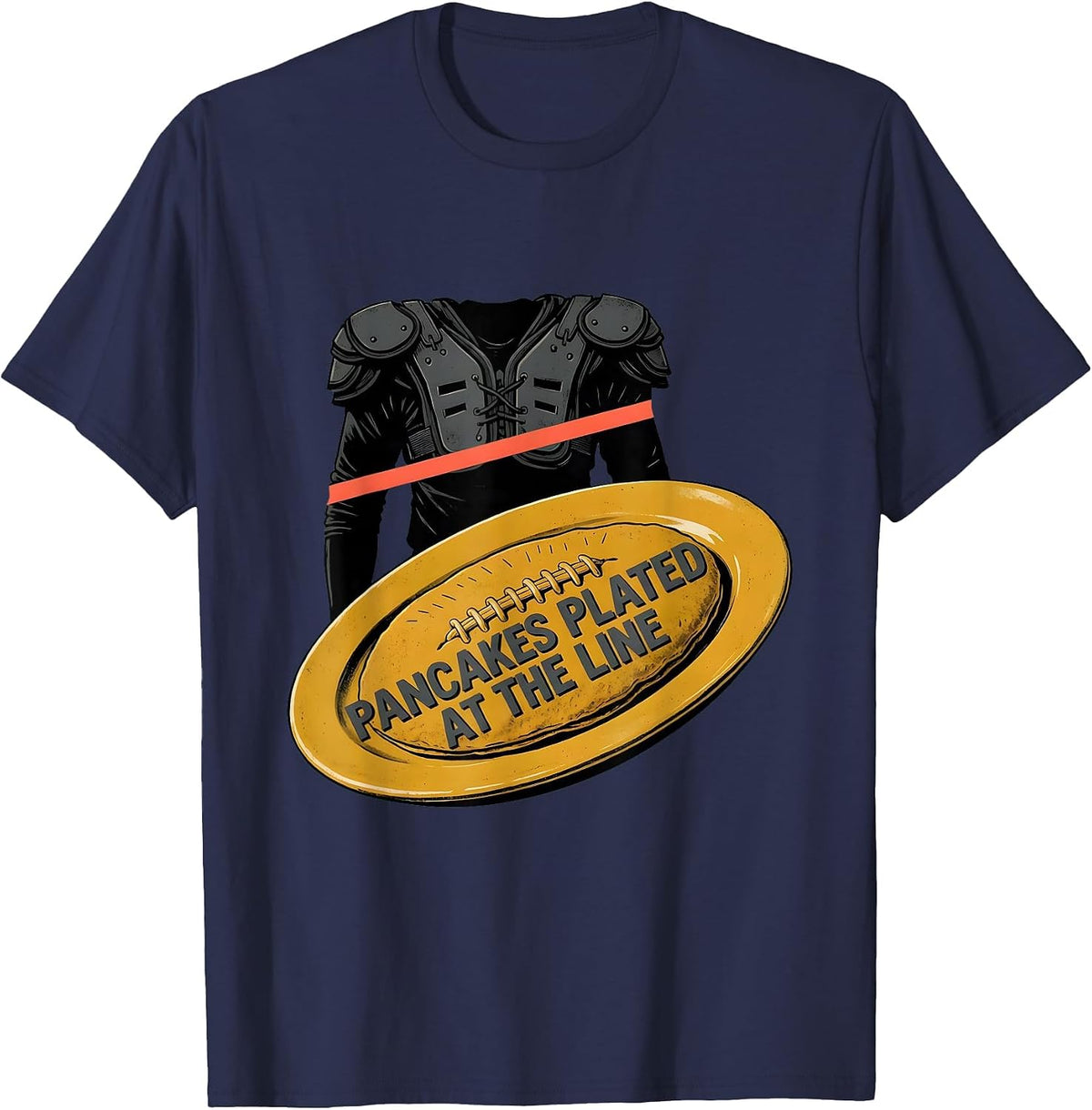 Pancakes Plated At The Line Funny Football Lineman Offensive T-Shirt - Navy Blue