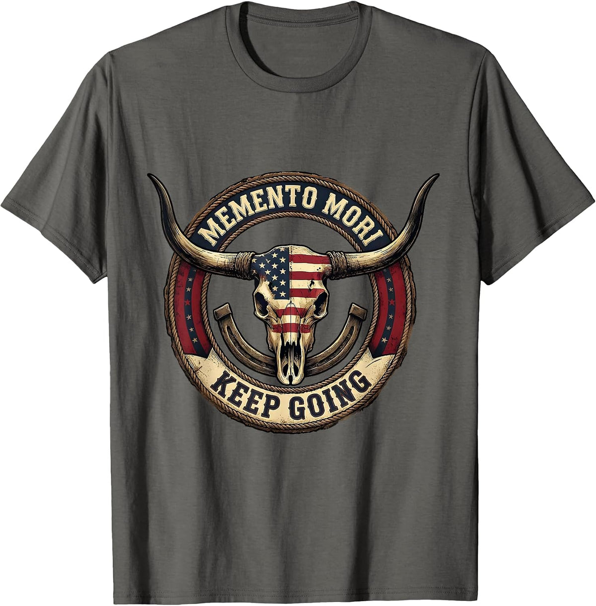 Memento Mori Keep Going Skull Graphic Design T-Shirt - Asphalt Grey