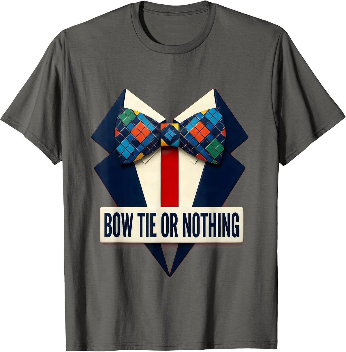 Bow Tie or Nothing Tuxedo Style Design T-Shirt - Asphalt Grey