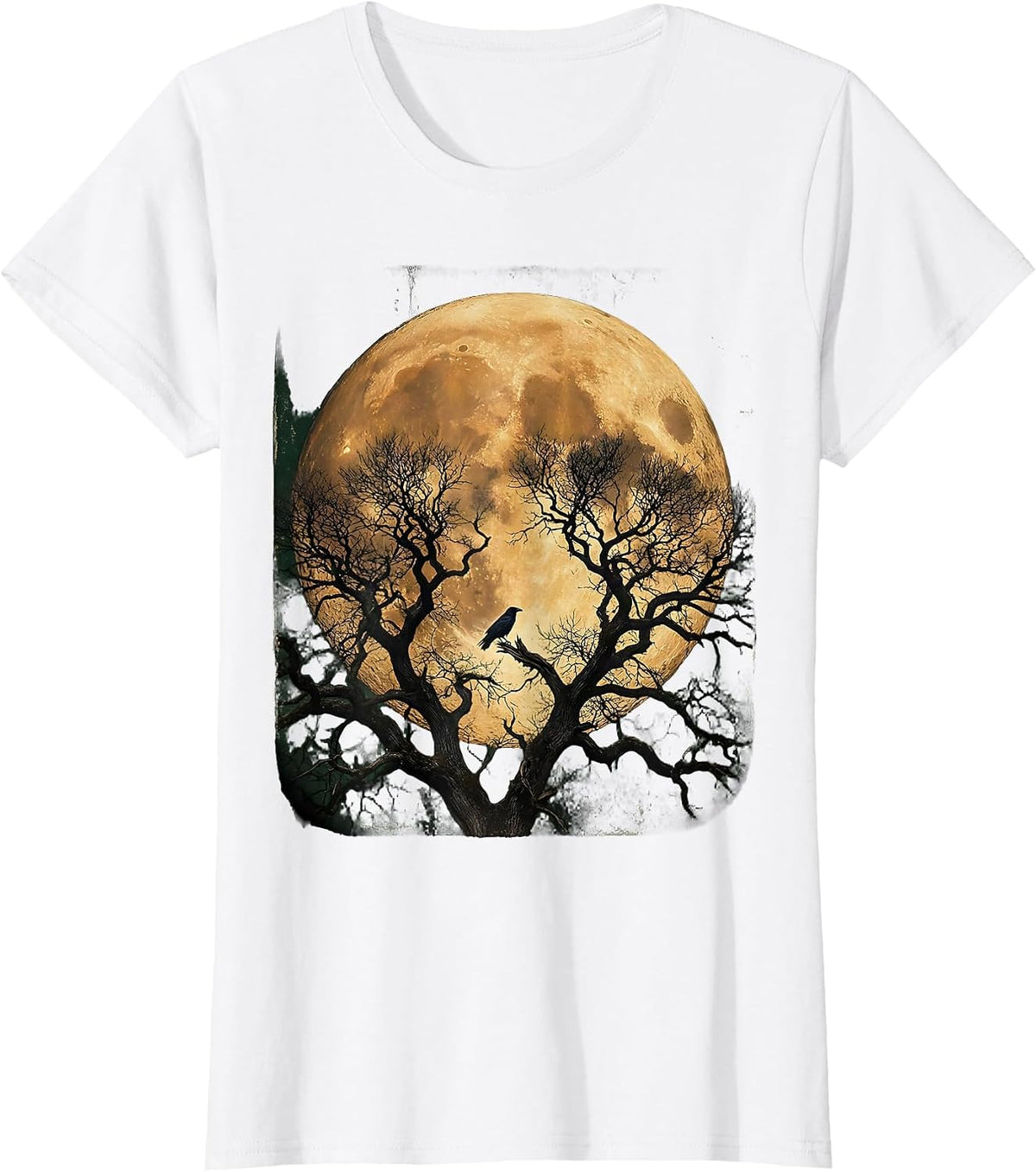 Dead Forest Full Moon Halloween Graphic T-Shirt - White