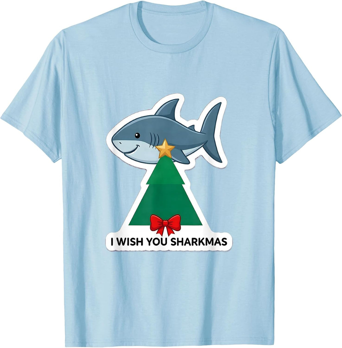 Men's I Wish You Sharkmas Funny Shark Lover Christmas Pun Novelty T-Shirt - Baby Blue