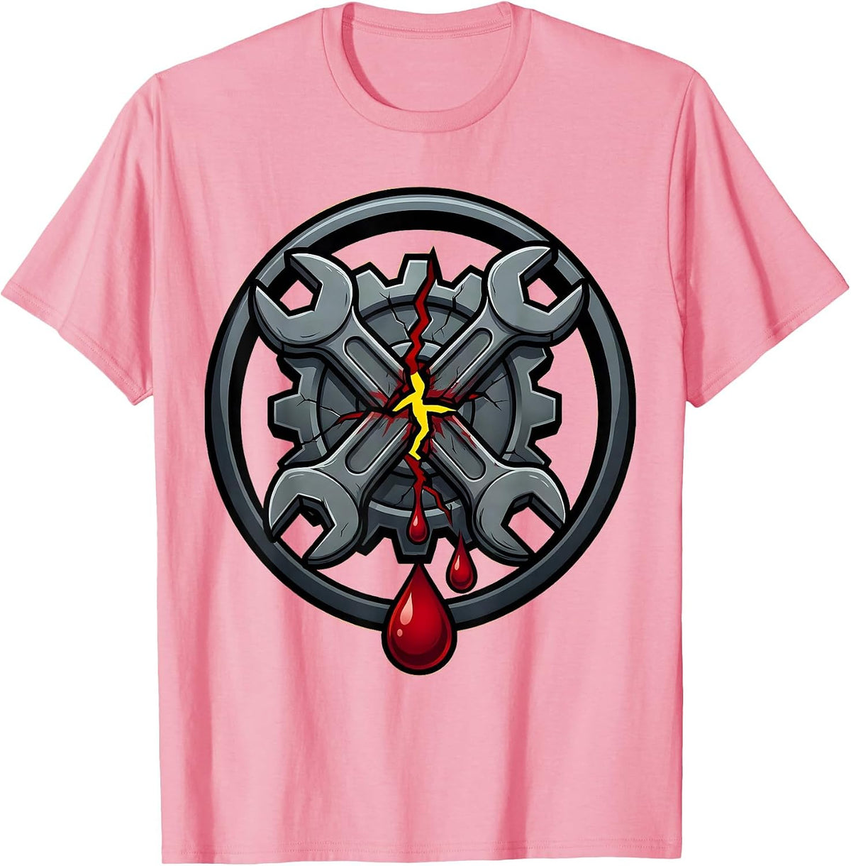 Men's Bloody Wrench Cracked Gear Problem Solved T-Shirt - Pink