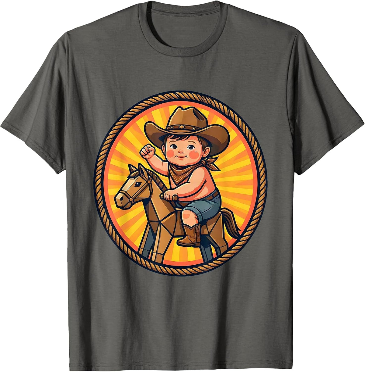 Men's Toddler Cowboy Riding Stick Horse at Full Gallop T-Shirt - Asphalt Grey