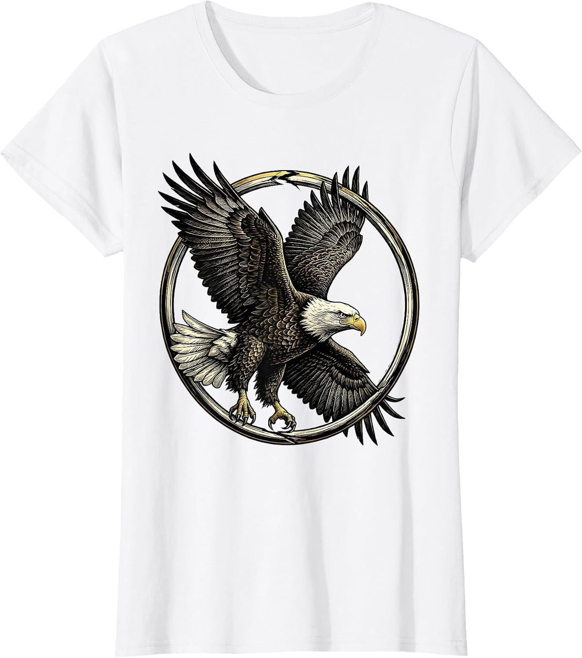 Women's Bald Eagle Emblem Patriotic Wildlife Bird Nature T-Shirt - White