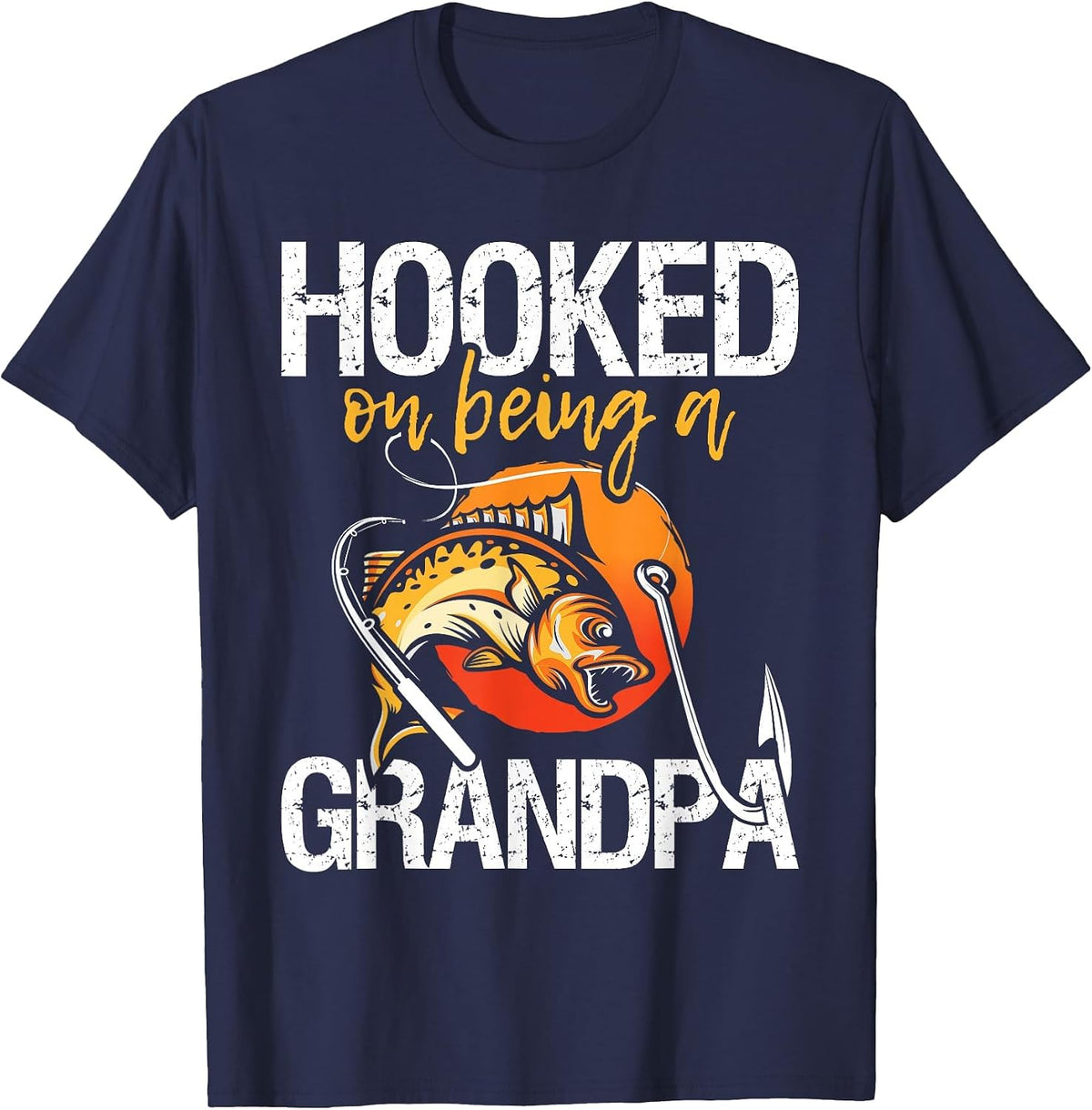 Hooked On Being A Grandpa - Granddad Papa T-Shirt - Navy Blue
