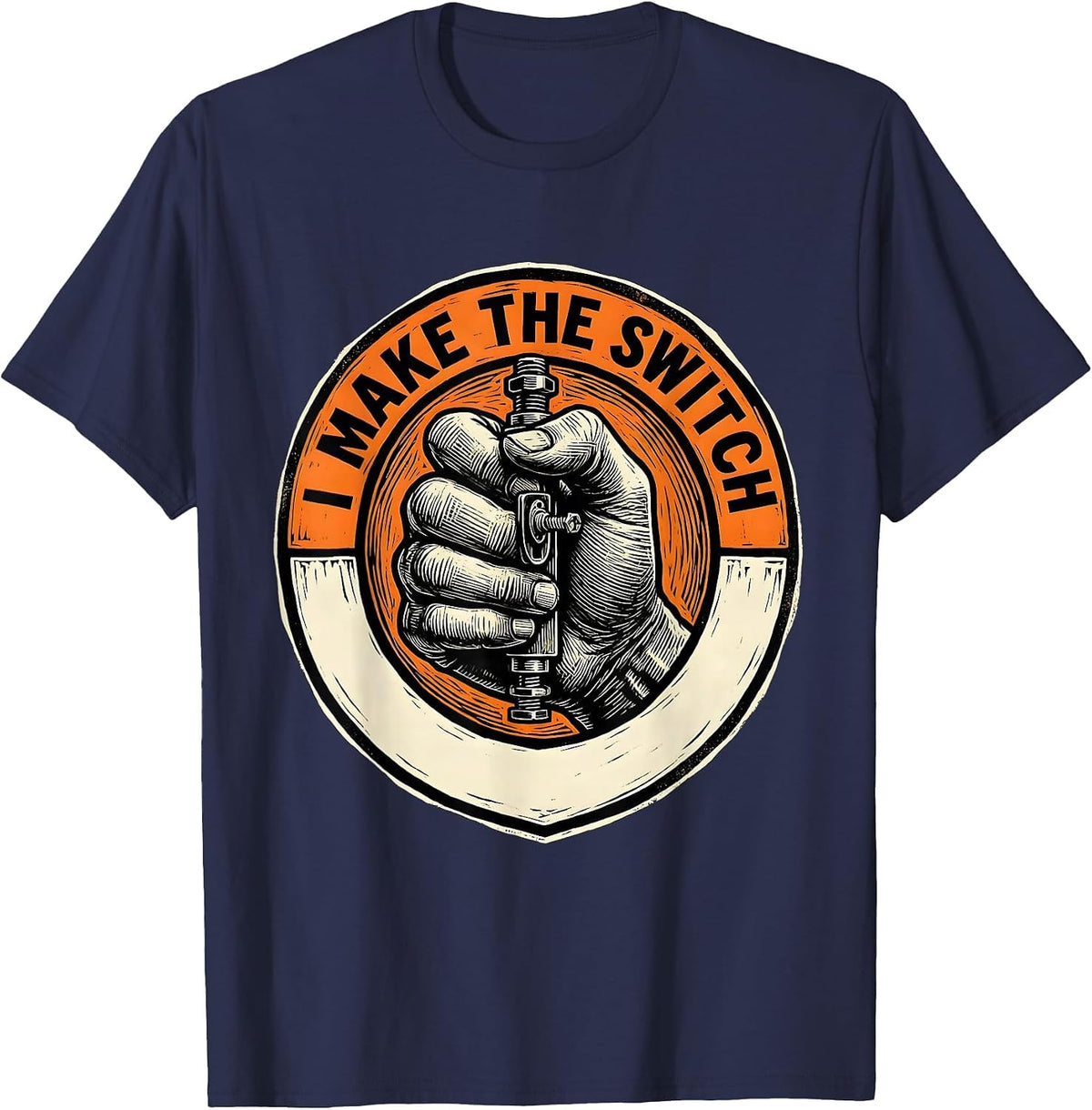 I Make The Switch Funny Electrician Lineman Skeleton Trade T-Shirt - Navy Blue