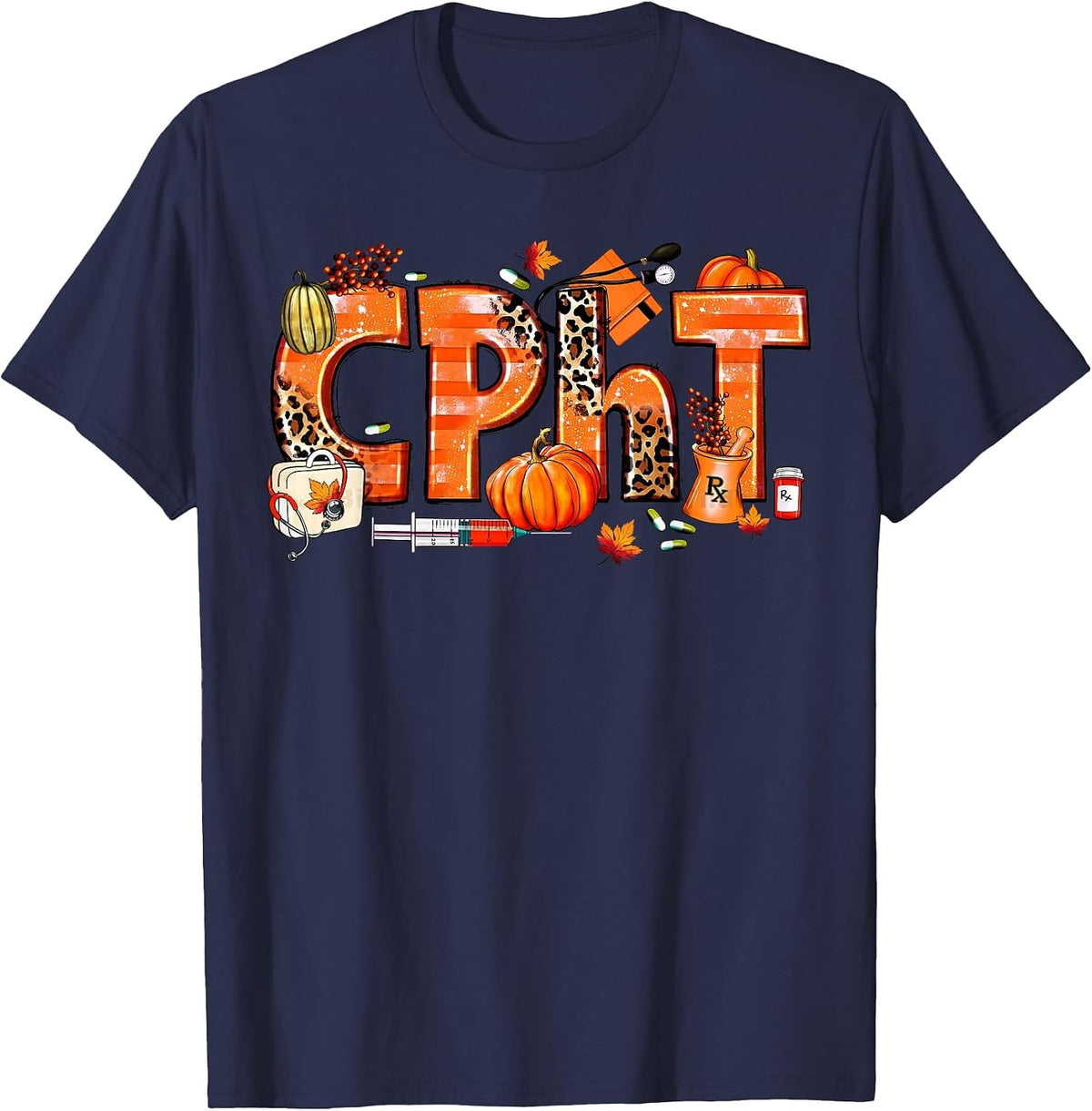 CPHT Pharmacy Technician Fall Autumn Pumpkin Thanksgiving T-Shirt - Navy Blue