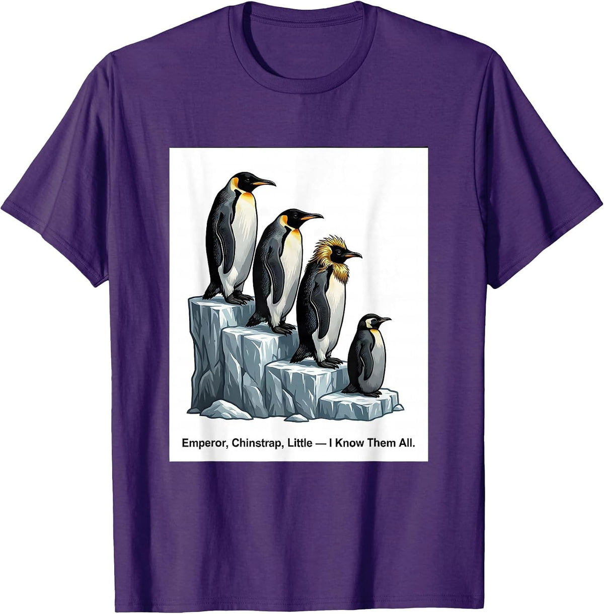 Men's Emperor Chinstrap Little I Know Them All Funny Penguin Lover T-Shirt - Purple