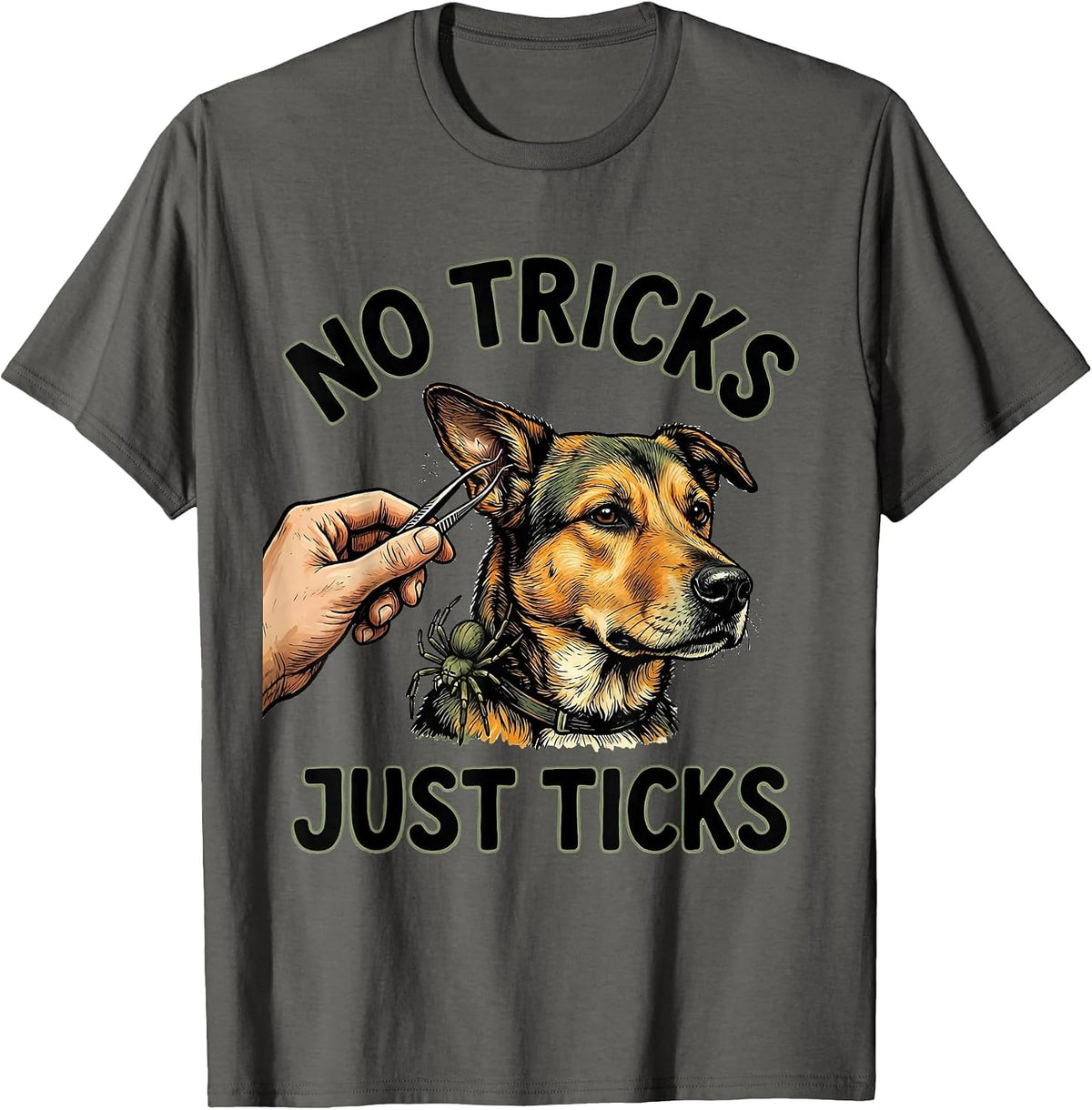 No Tricks, Just Ticks Funny Vet Tech Veterinary Technician T-Shirt - Asphalt Grey