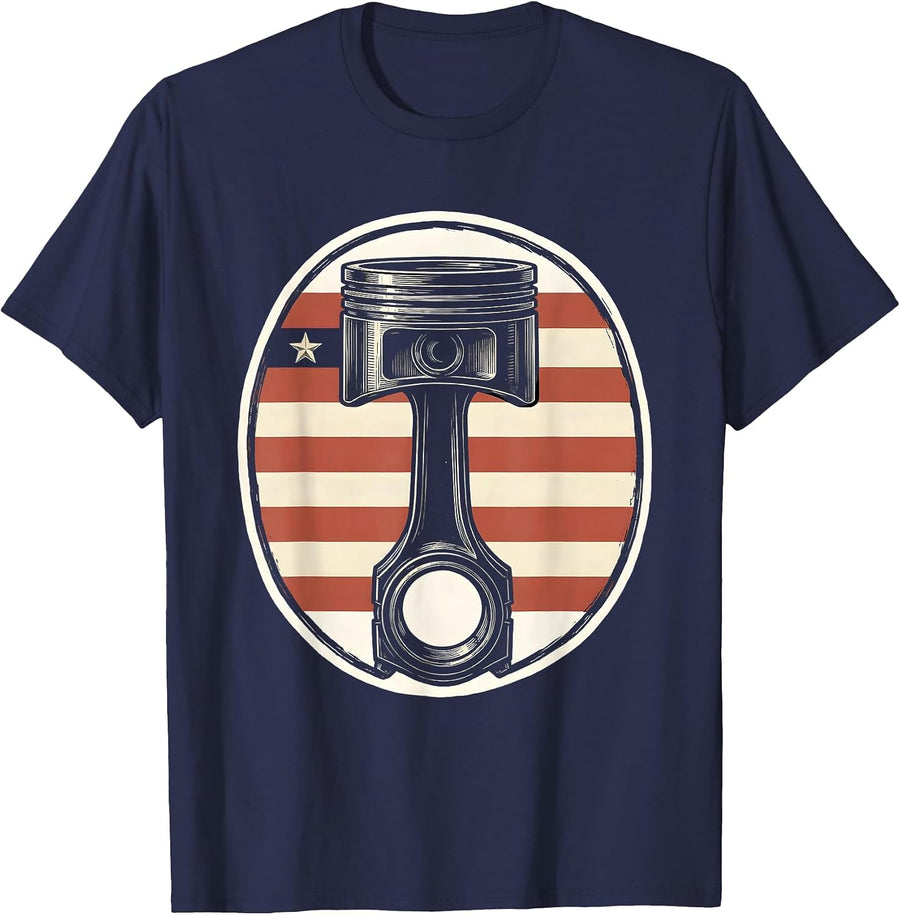 Piston Expander Mechanic Oilfield Worker Patriotic T-Shirt - Navy Blue