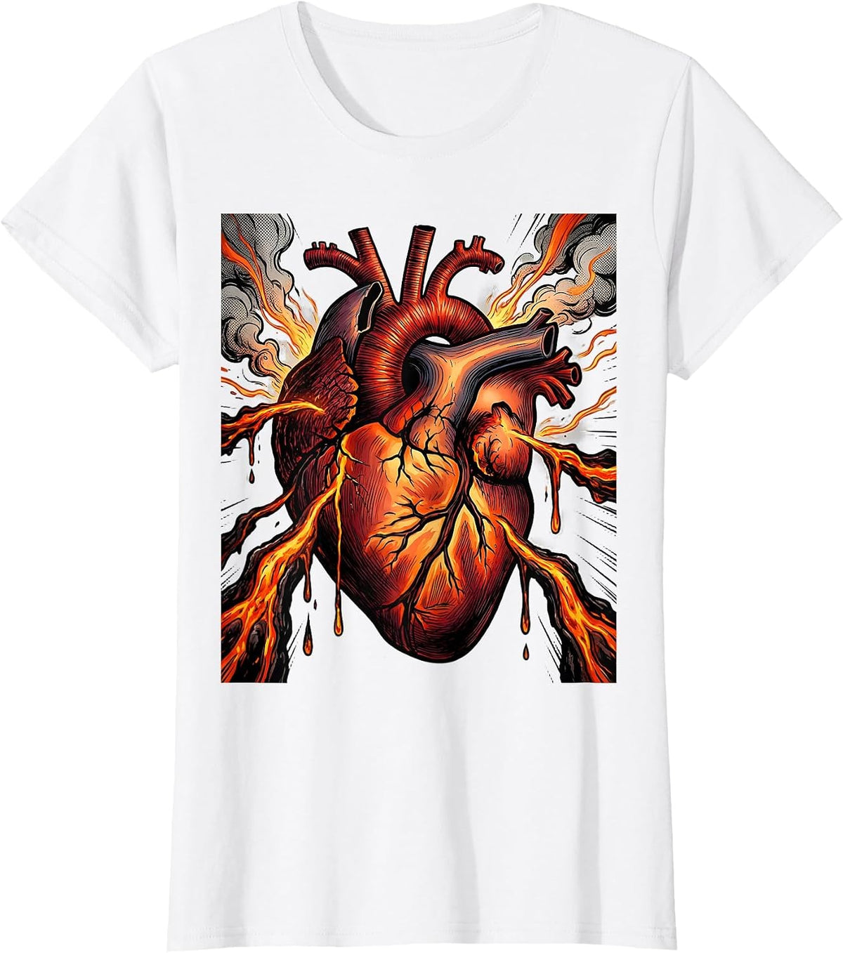 Molten Heart Heavy Metal Lava Graphic T-Shirt - White