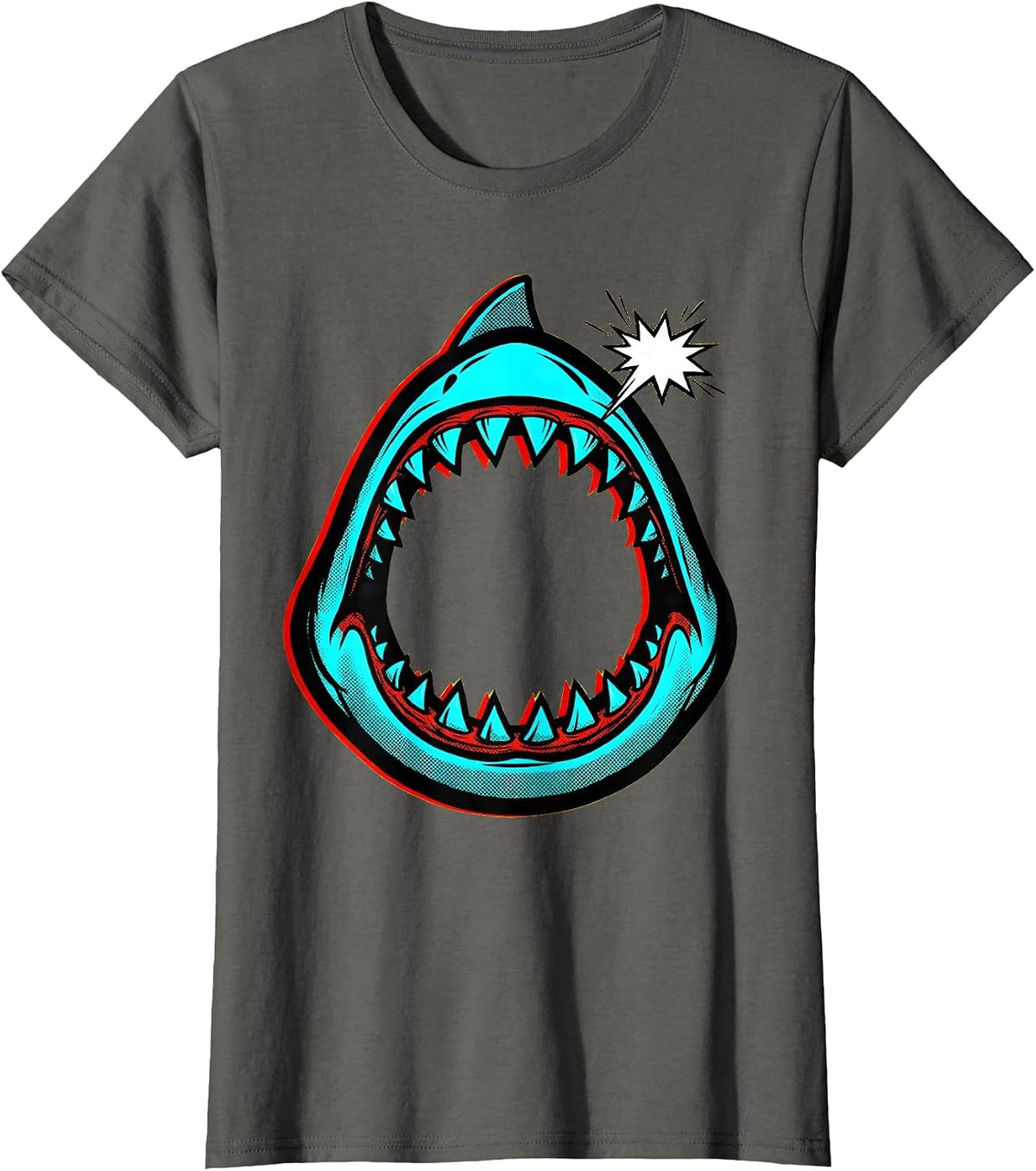 Women's Shark Jaw Pop Art Halloween Costume T-Shirt - Asphalt Grey