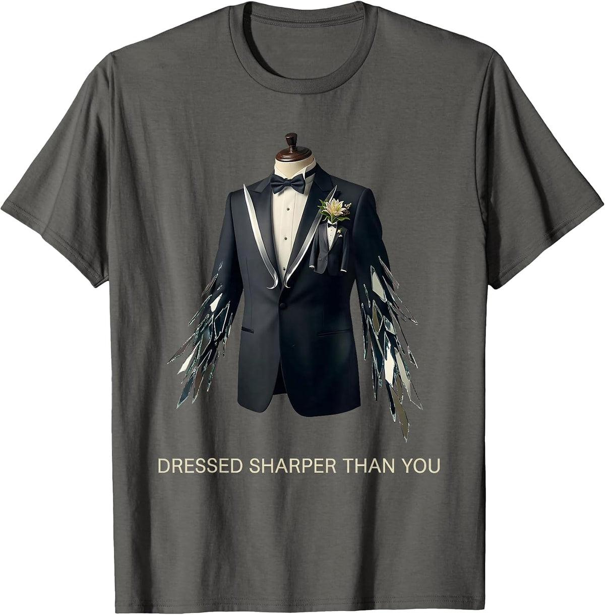 Dressed Sharper Than You Tuxedo Graphic Design T-Shirt - Asphalt Grey