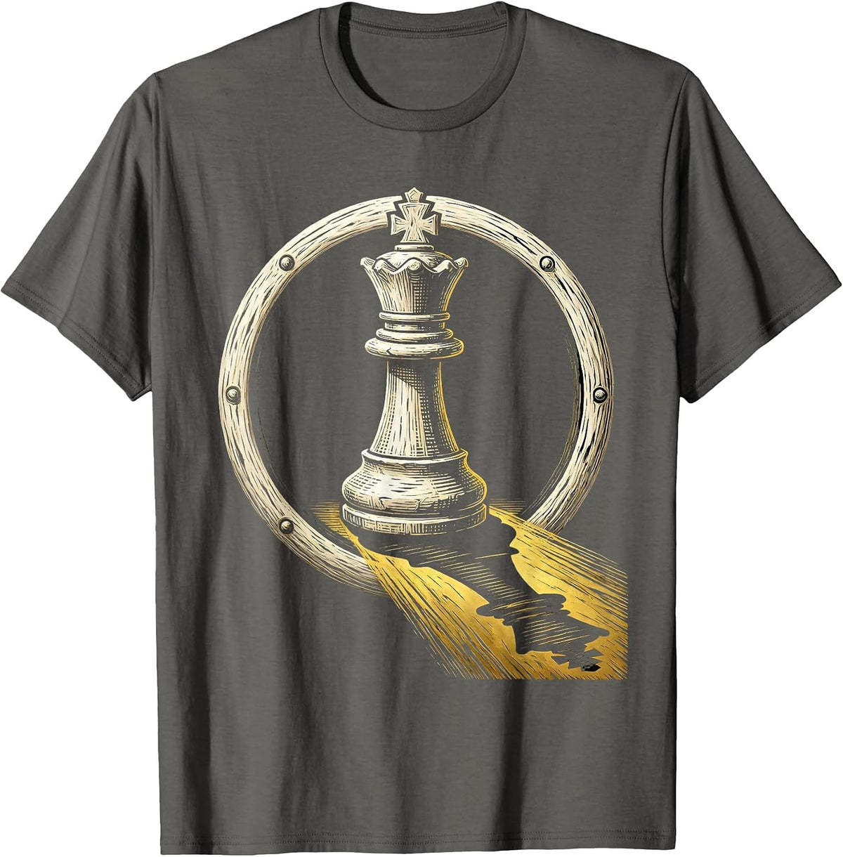 Black Chess King Piece Gold Shadow Design T-Shirt - Asphalt Grey