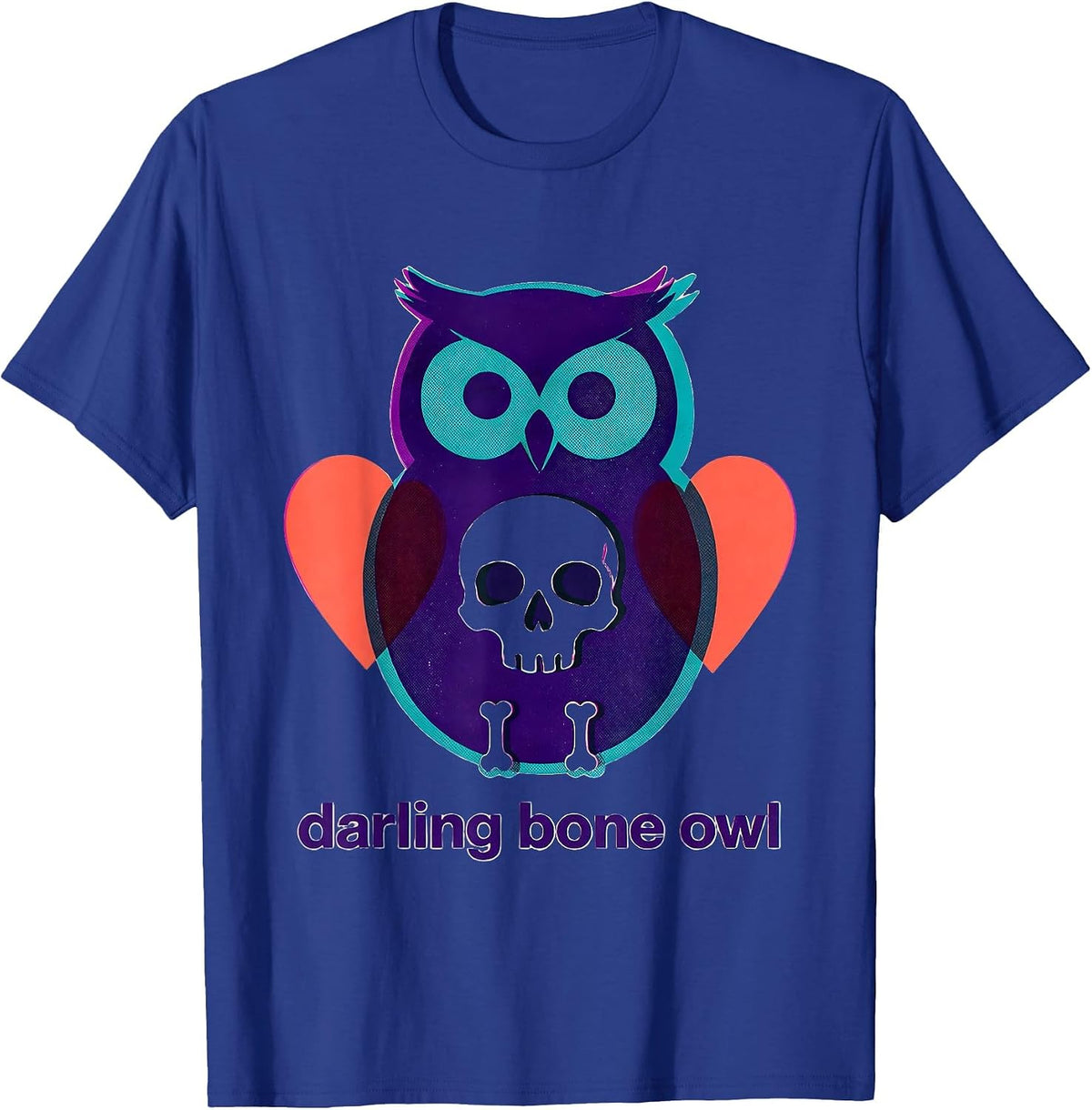 darling bone owl Risograph Pastel Goth Kawaii Creepy Cute T-Shirt - Royal Blue
