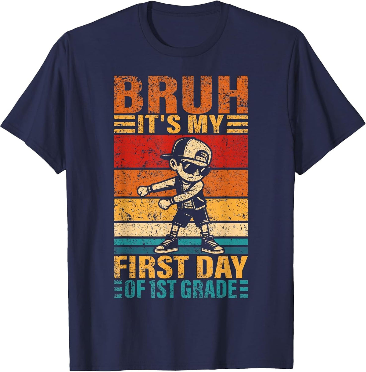 First Grade Flossing Boy Bruh It's My First Day of 1st Grade T-Shirt - Navy Blue