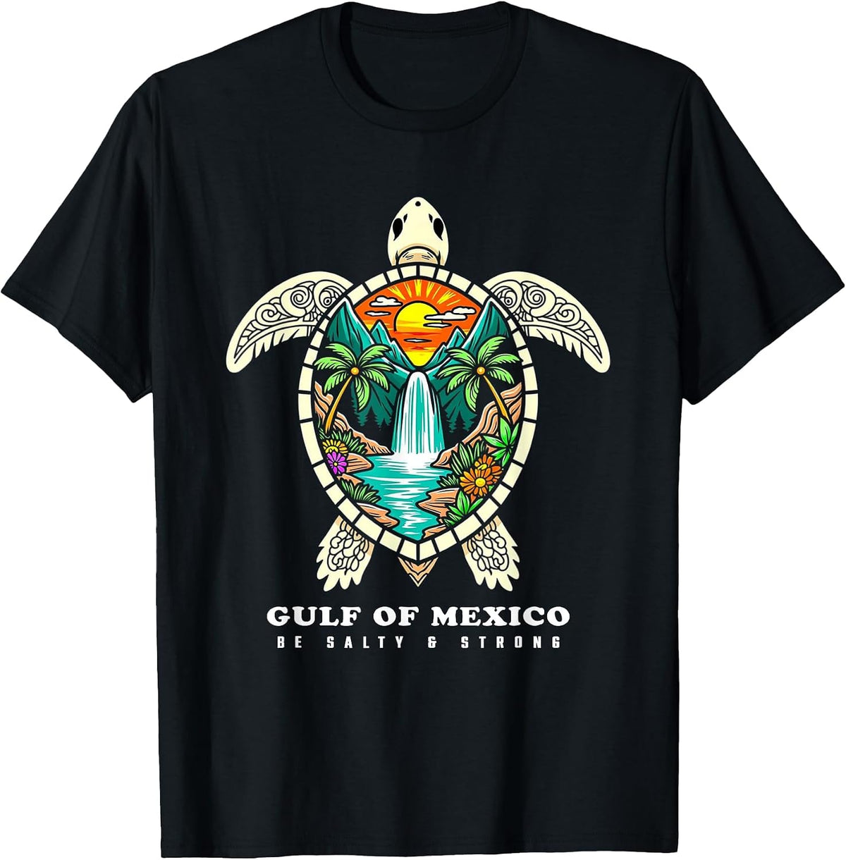 Retro Vintage Turtle Gulf of Mexico Be Salty and Strong T-Shirt - Black