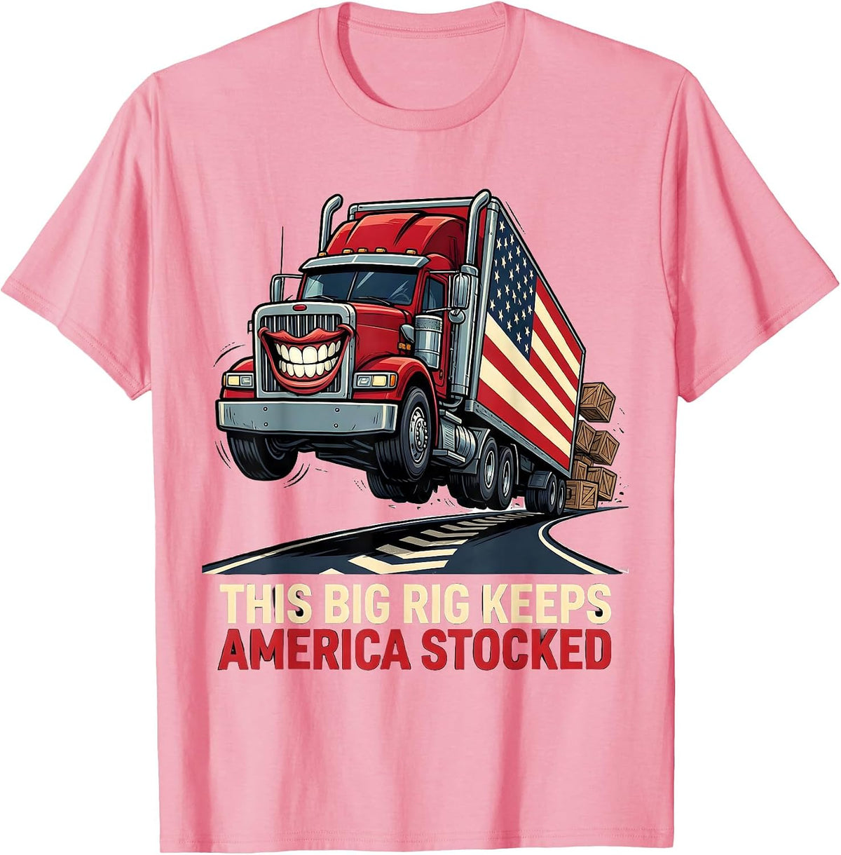 Men's This Big Rig Keeps America Stocked Patriotic Trucker Semi T-Shirt - Pink