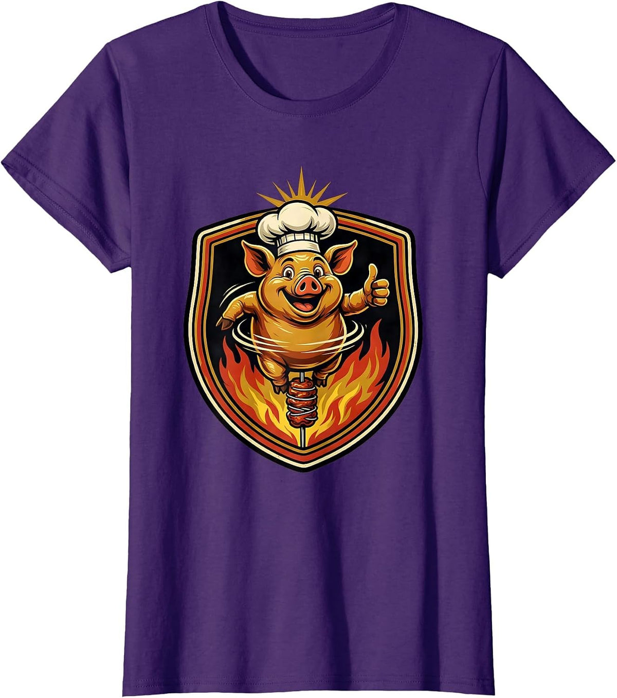 Women's Oktoberfest Roasted Pig on a Spit Illustration T-Shirt - Purple