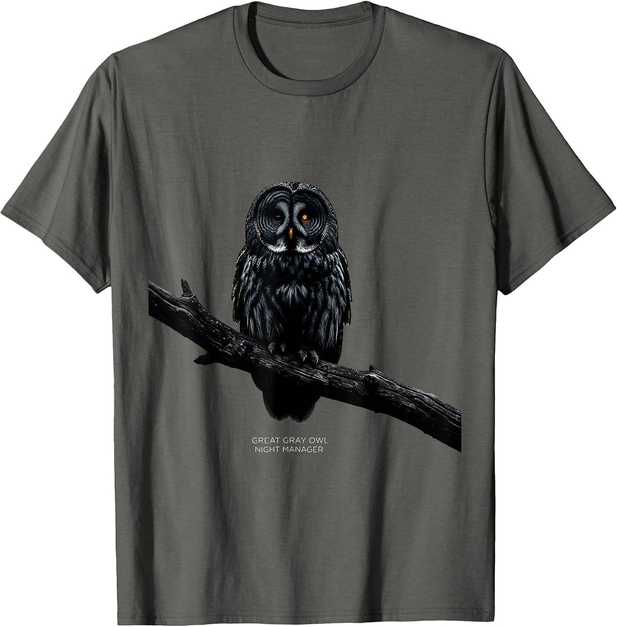 Men's Great Gray Owl Night Manager Whimsical Nature Lover Vintage T-Shirt - Asphalt Grey