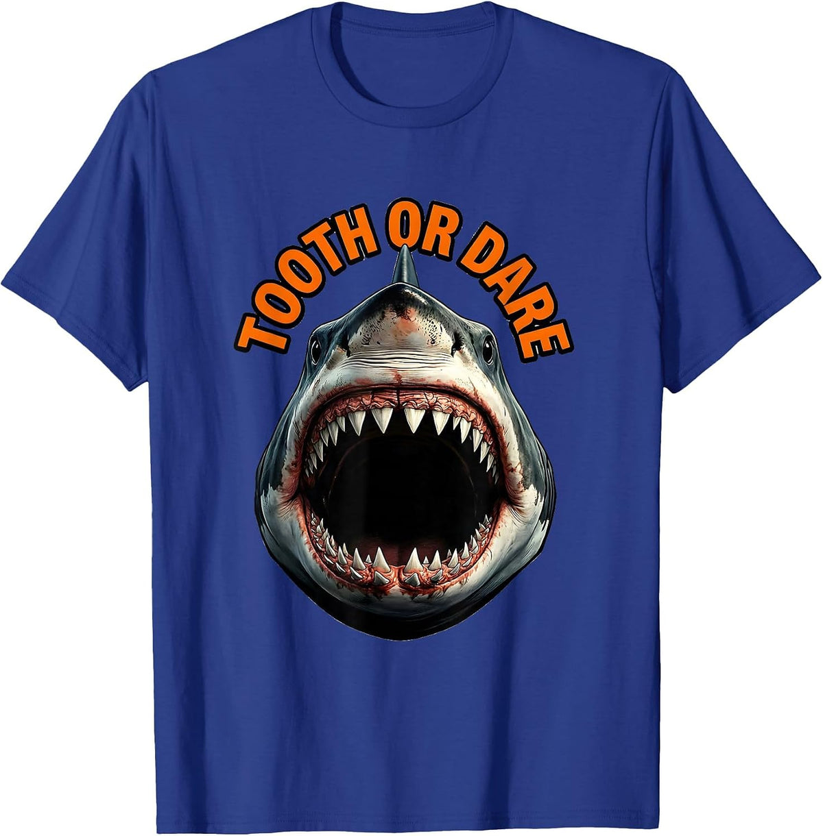 Men's Tooth Or Dare Funny Shark Jaw Halloween Costume T-Shirt - Royal Blue
