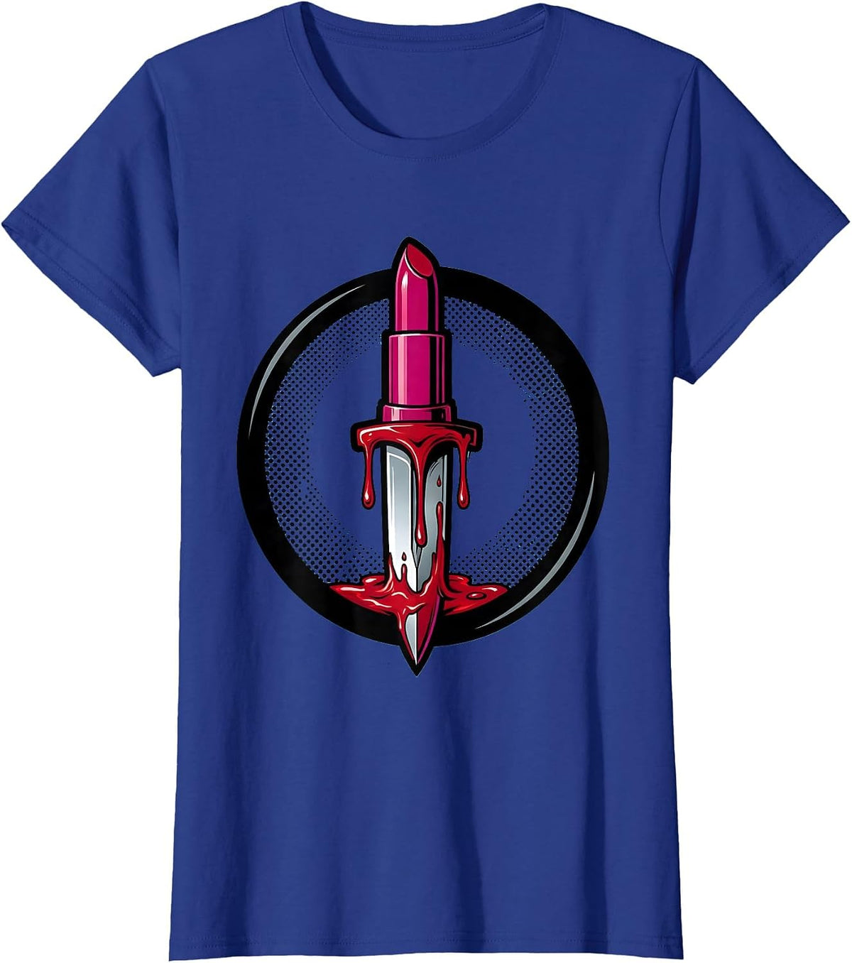 Women's Dagger Lipstick Drip Punk Graphic Design T-Shirt - Royal Blue