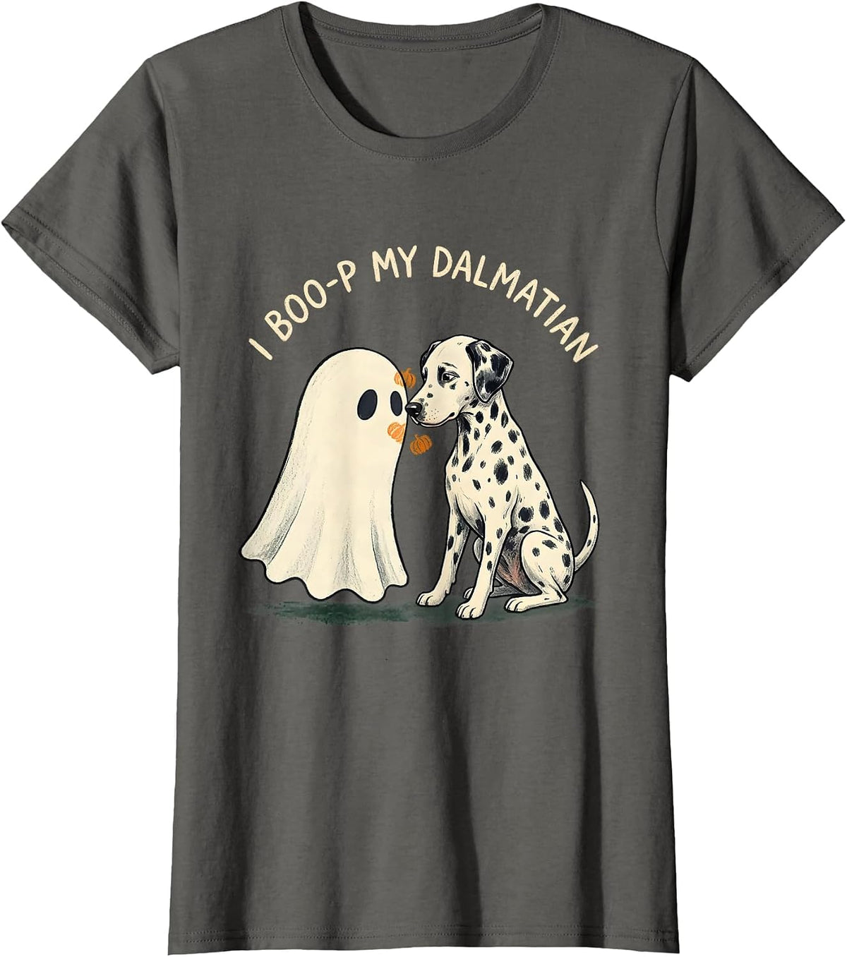 Women's I Boo-p My Dalmatian Funny Ghost Dog Mom Halloween Humor T-Shirt - Asphalt Grey