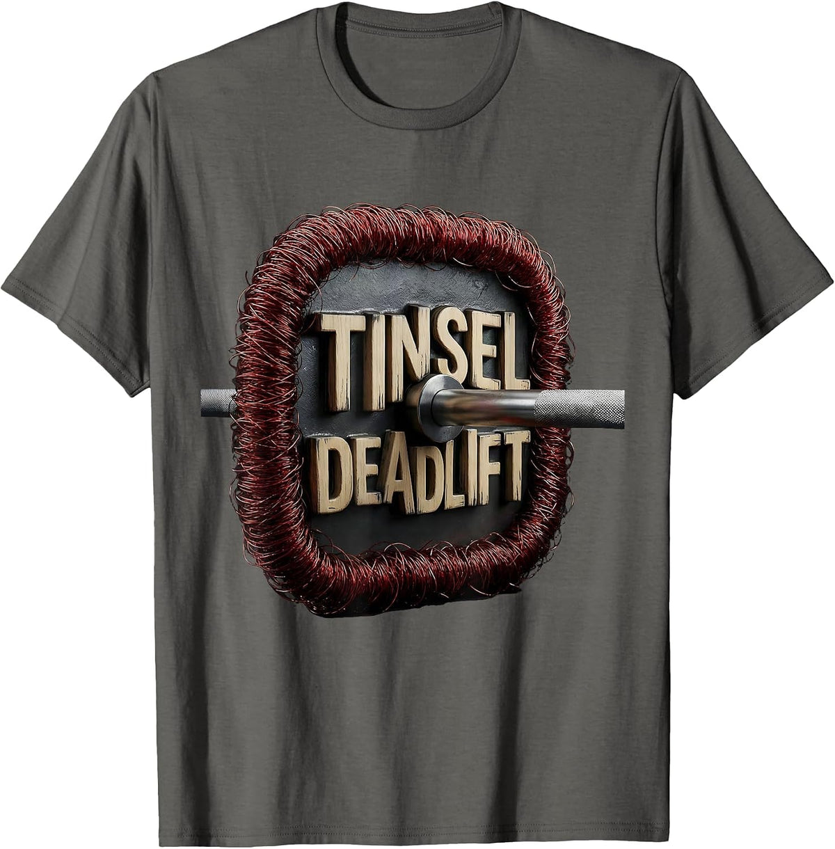 Tinsel Deadlift Funny Christmas Gym Weightlifting Workout T-Shirt - Asphalt Grey