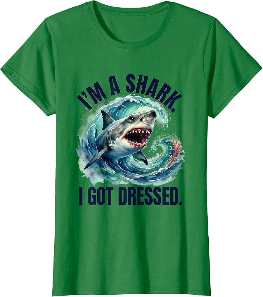 Women's I'm A Shark I Got Dressed Watercolor Shark Jaw Halloween T-Shirt - Kelly Green