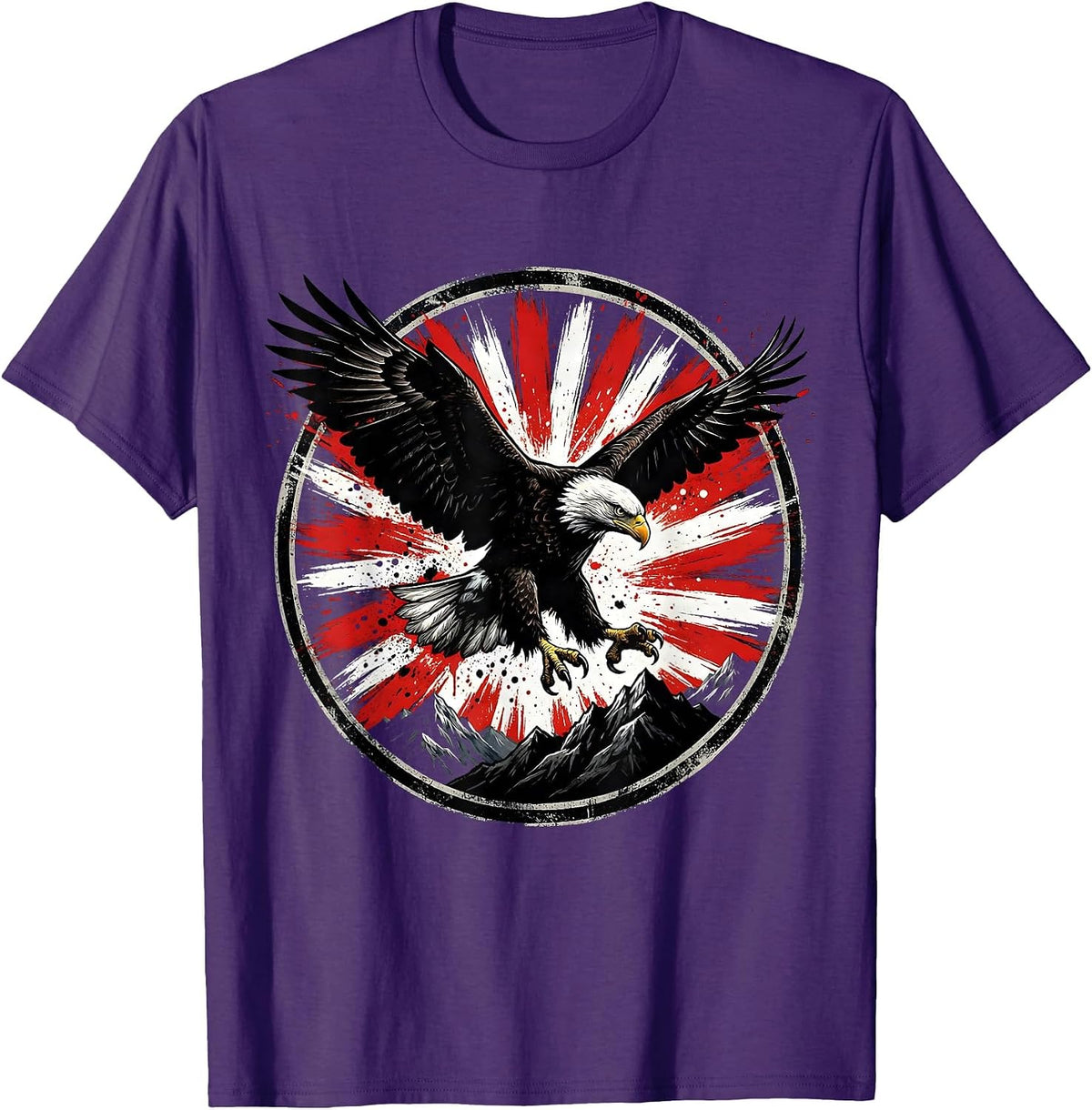 Bald Eagle Over Mountain Peaks Patriotic Design T-Shirt - Purple