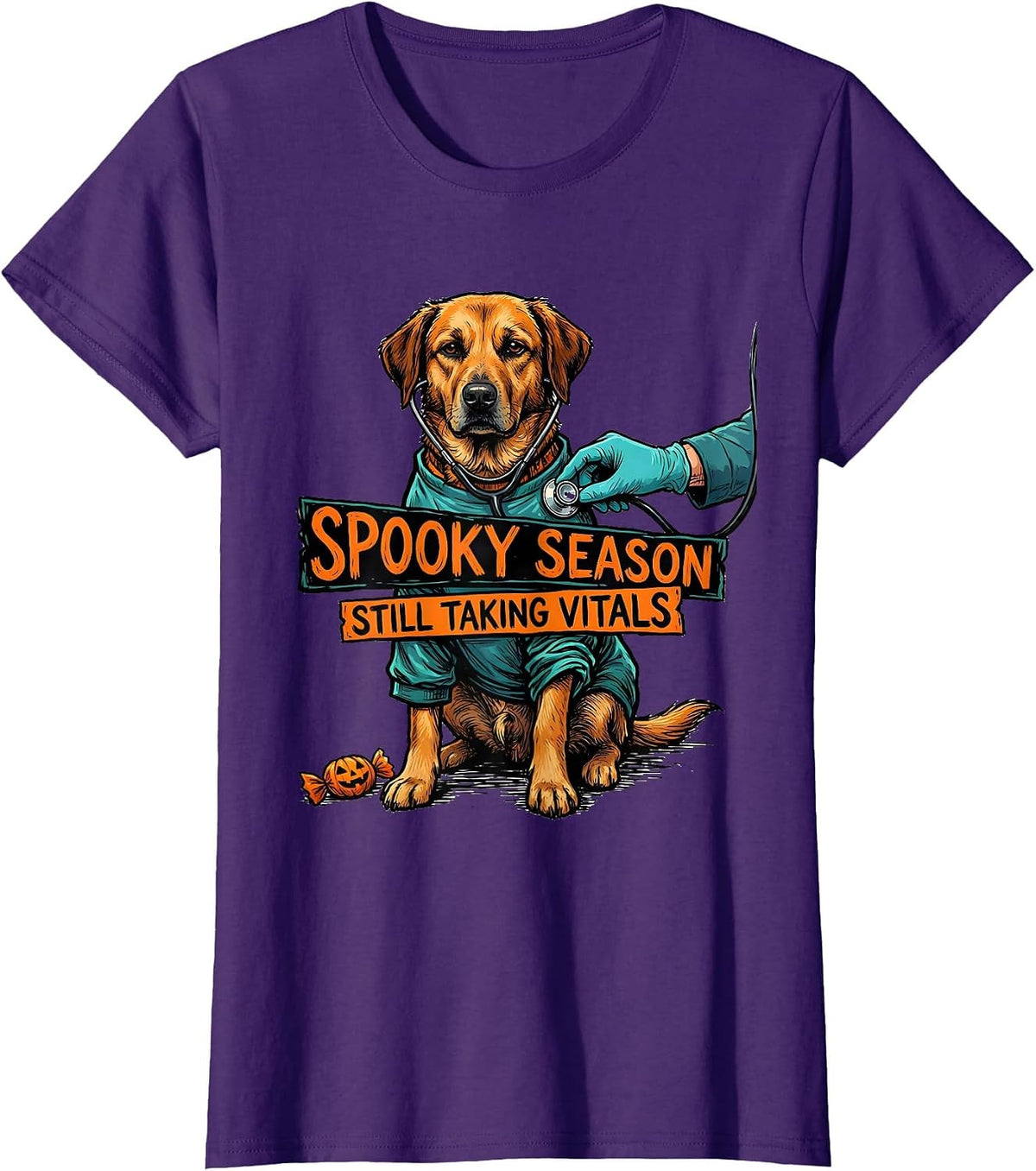 Women's Spooky Season, Still Taking Vitals Funny Vet Tech Veterinary T-Shirt - Purple
