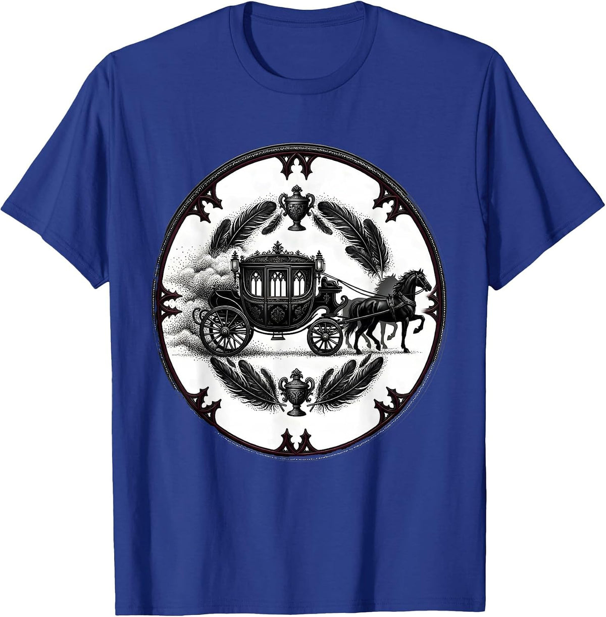 Gothic Victorian Hearse Black Horses Dark Art T-Shirt - Royal Blue