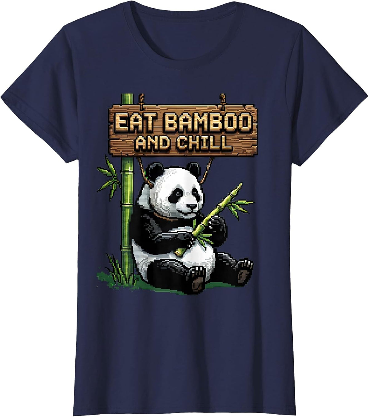Women's Eat Bamboo and Chill Panda Design T-Shirt - Navy Blue