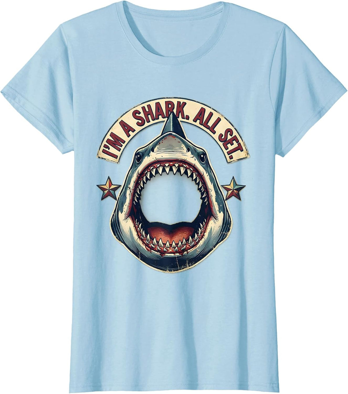 I'm A Shark All Set Vintage Carnival Shark Jaw Halloween T-Shirt - Baby Blue