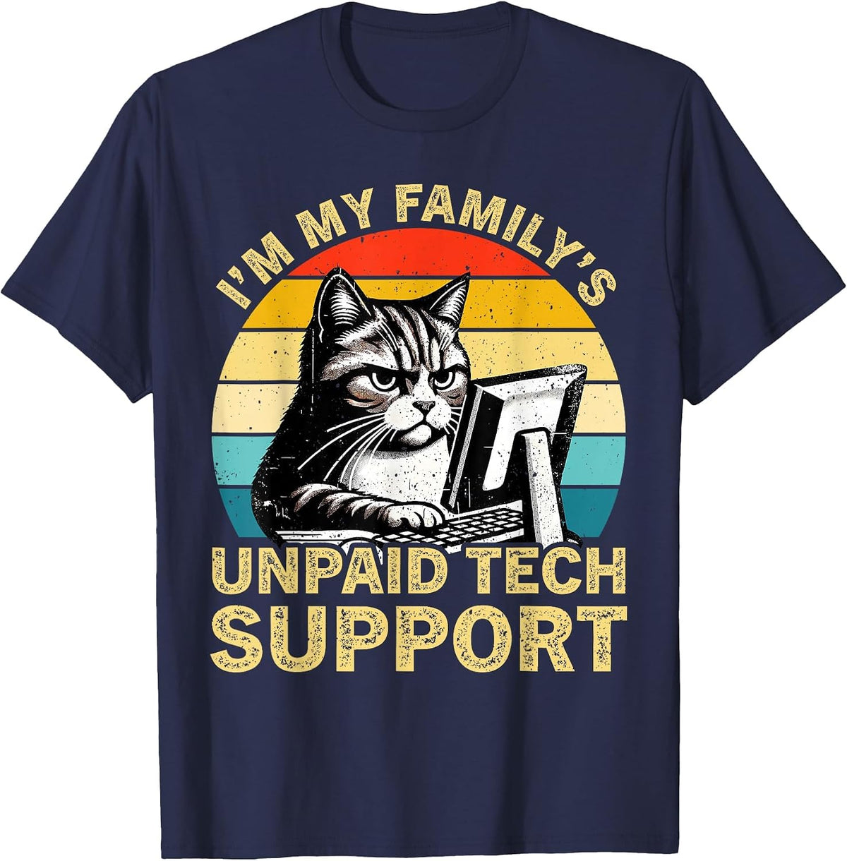 I'm My Family's Unpaid Tech Support Retro Computer Engineer T-Shirt - Navy Blue