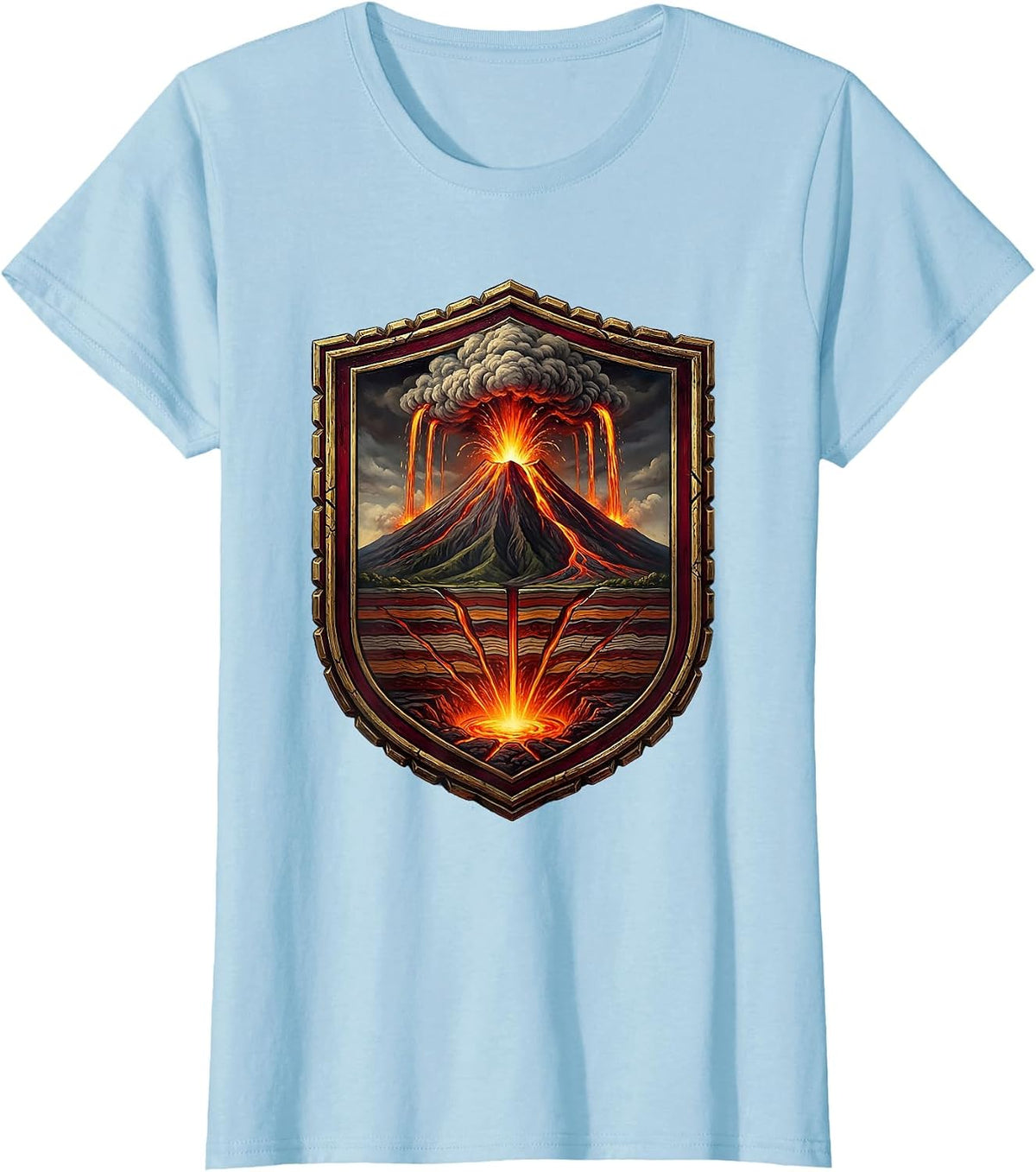 Volcanic Eruption Cross-Section Underground Layers T-Shirt - Baby Blue