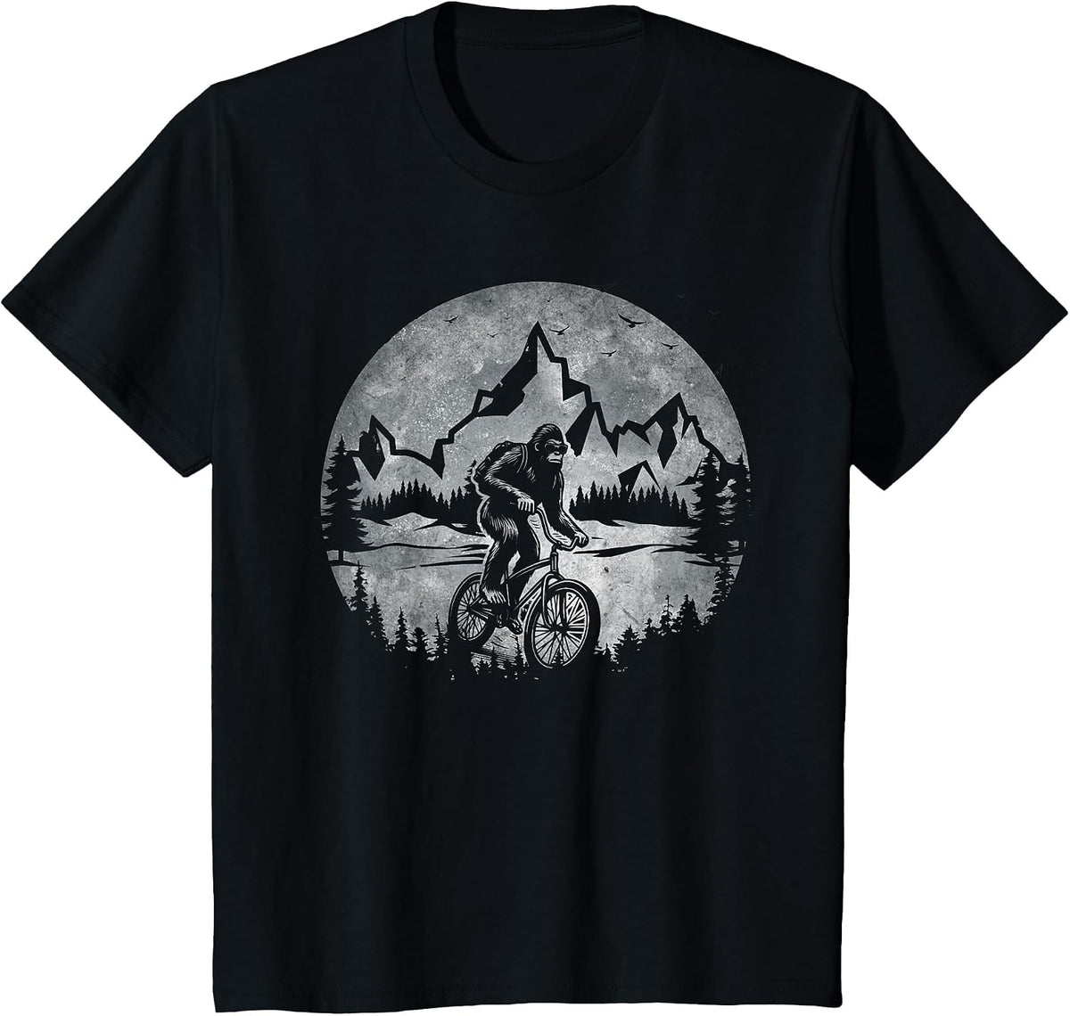 Bigfoot Riding Bicycle Mountain Biking Moon Bigfoot Cycling T-Shirt - Black