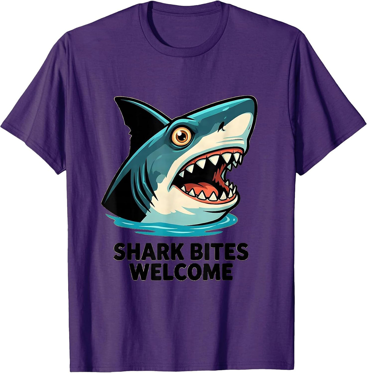 Men's Shark Bites Welcome Funny Shark Lover Ocean Wildlife Humor T-Shirt - Purple