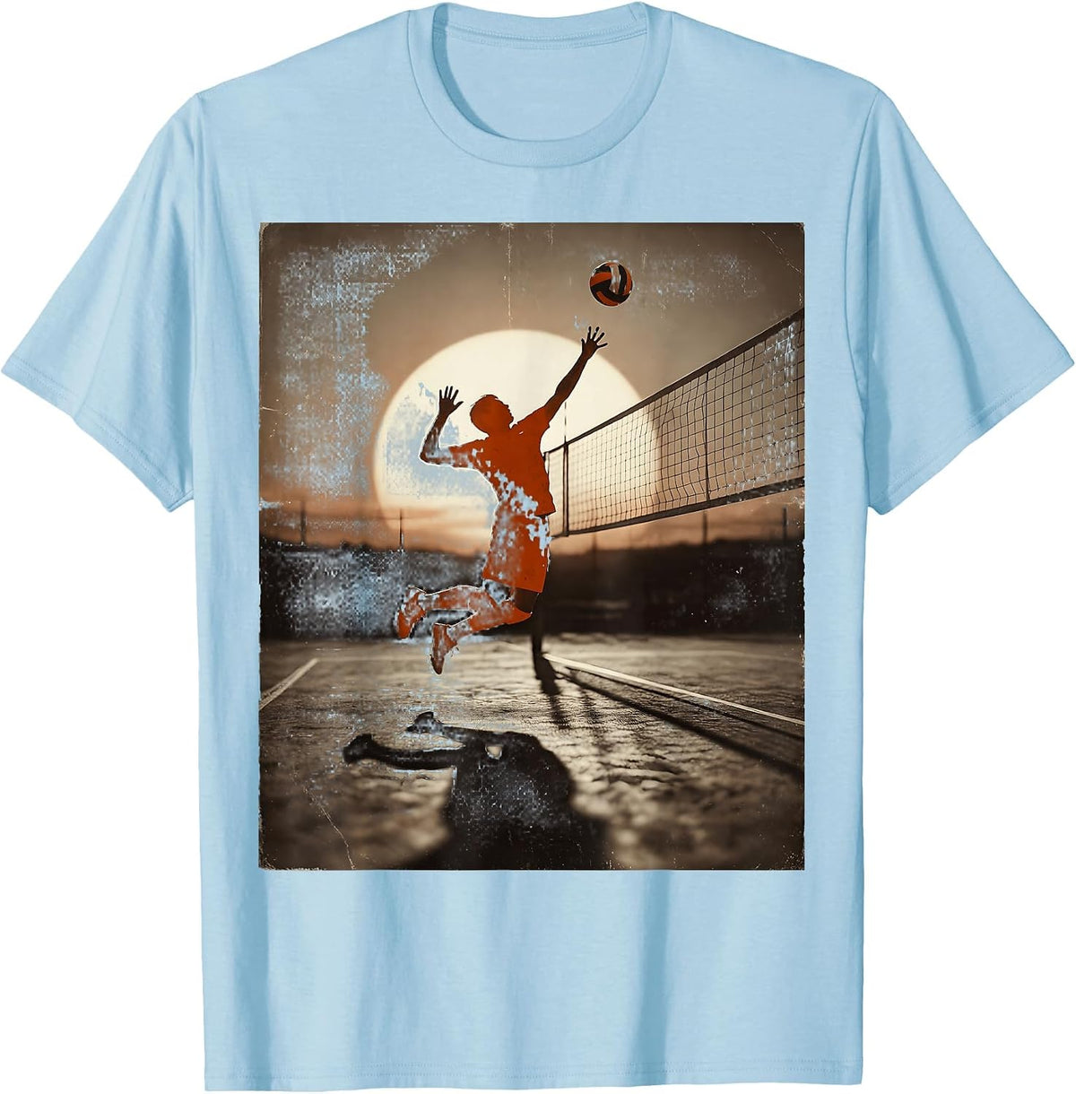 Volleyball Sunset Shadow Court Silhouette T-Shirt - Baby Blue