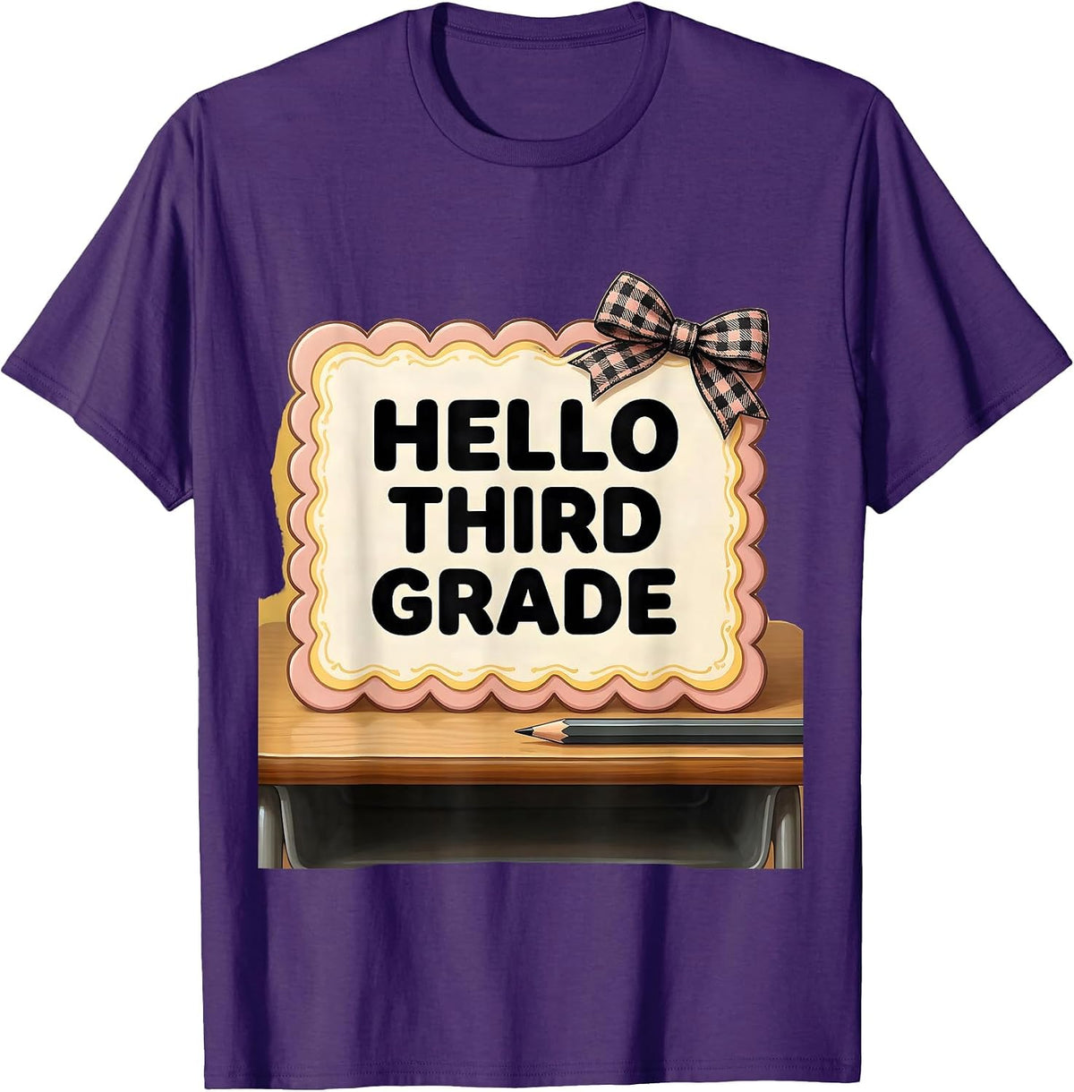 Men's Hello Third Grade Cute Coquette Back To School Pencil T-Shirt - Purple