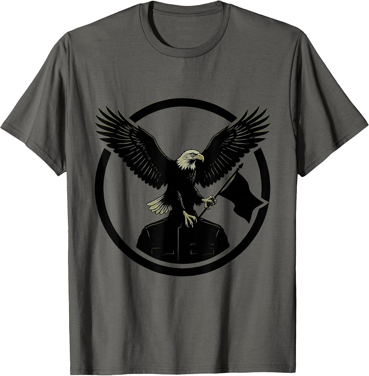 Camo Flag Eagle Soldier Chest Patriotic Design T-Shirt - Asphalt Grey