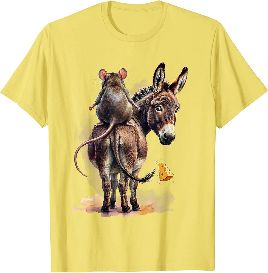 Men's Watercolor Rat Donkey Funny Animal Lover Humor T-Shirt - Lemon Yellow
