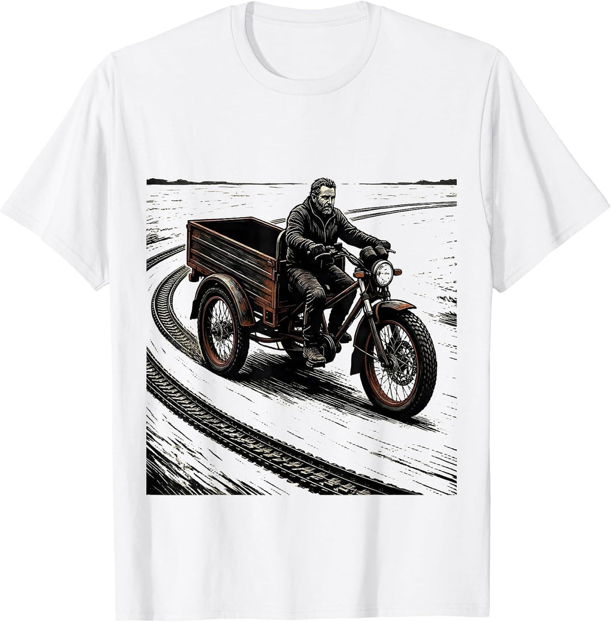 Men's Old Guy Trike Linocut Cycling Humor T-Shirt - White
