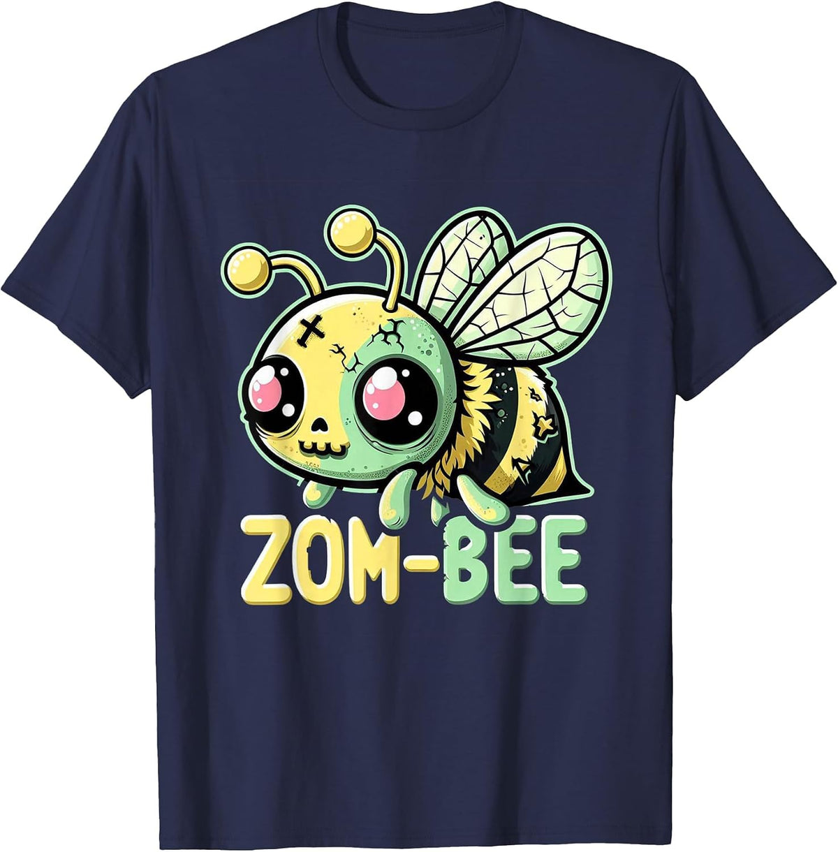 Zom-Bee Adorably Creepy Zombie Bee Cartoon Halloween T-Shirt - Navy Blue