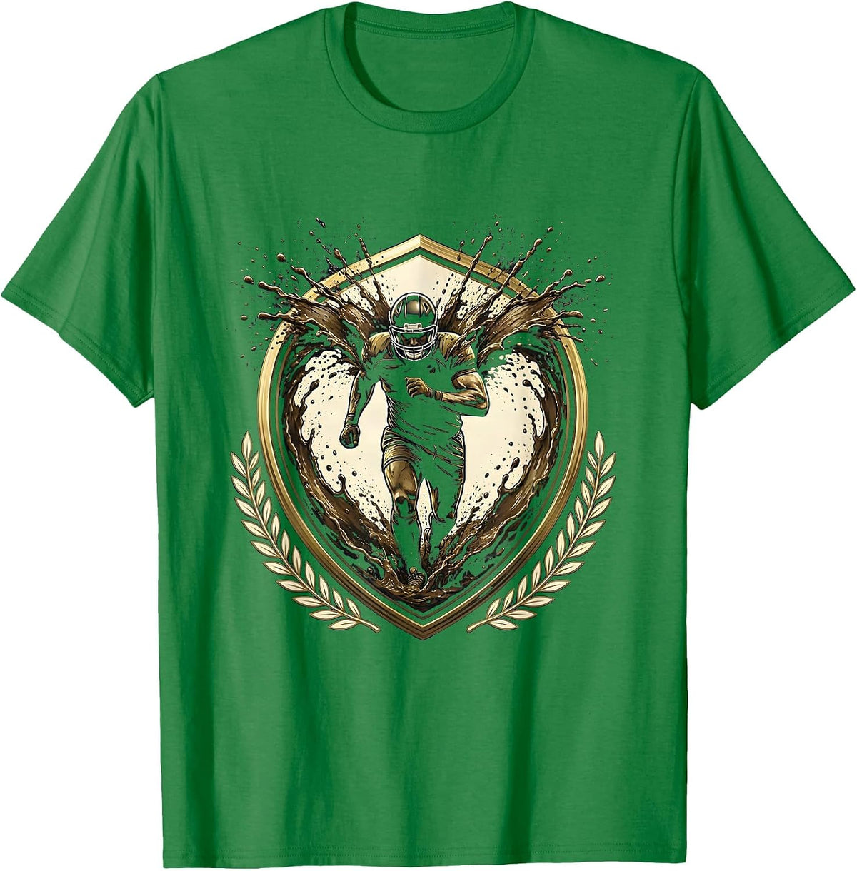 Men's Rugby Player Bulldozing Through Mud Spray T-Shirt - Kelly Green