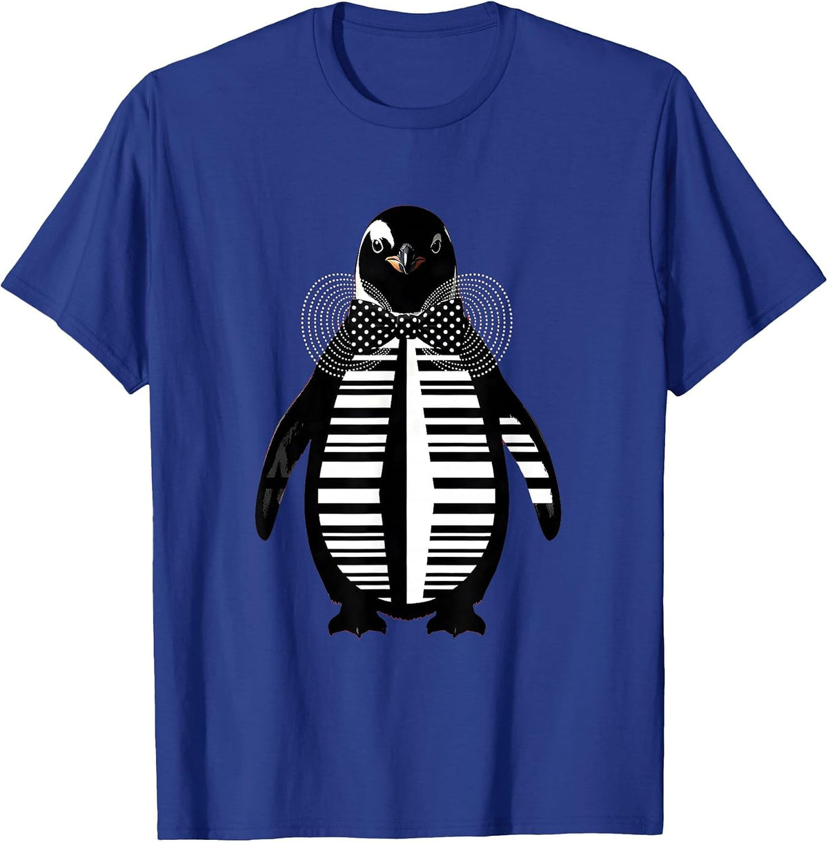 Dapper Penguin Polka Dot Bowtie Illustration T-Shirt - Royal Blue