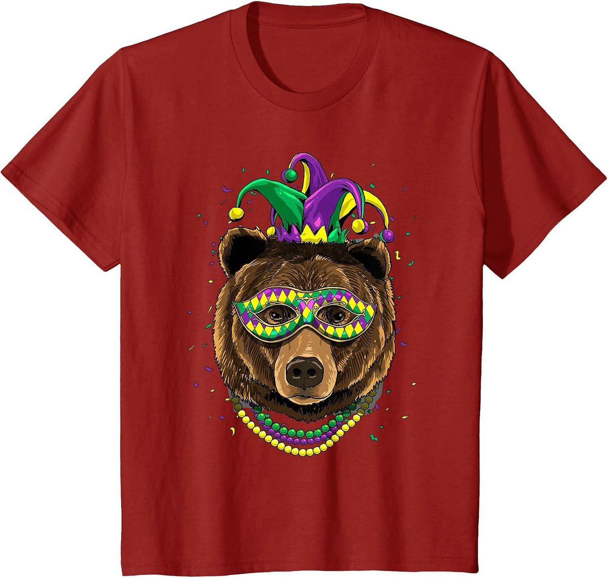 Bear Animal Lover Cute Mardi Gras Carnival Jester T-Shirt, Youth, Cranberry Red, 2T - As Pictured