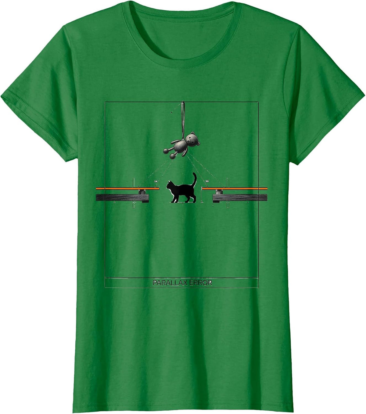 Women's Parallax Error Funny Cat Physics Humor Science Teacher Gift T-Shirt - Kelly Green